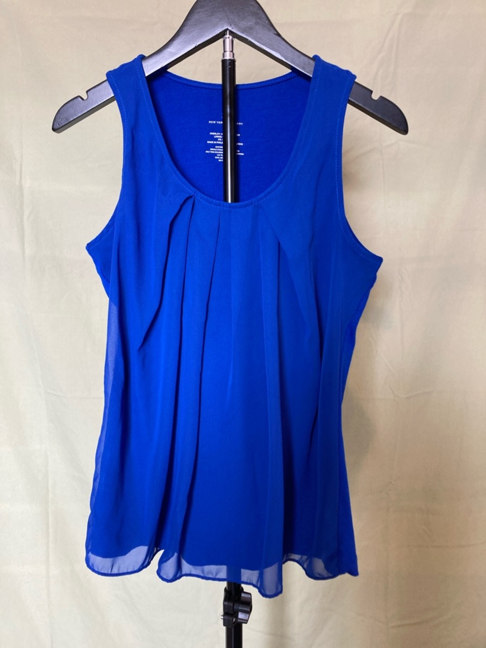 New York & Company Royal Blue Front Pleated Sheer Overlay Sleeveless Tank, Sz-XS